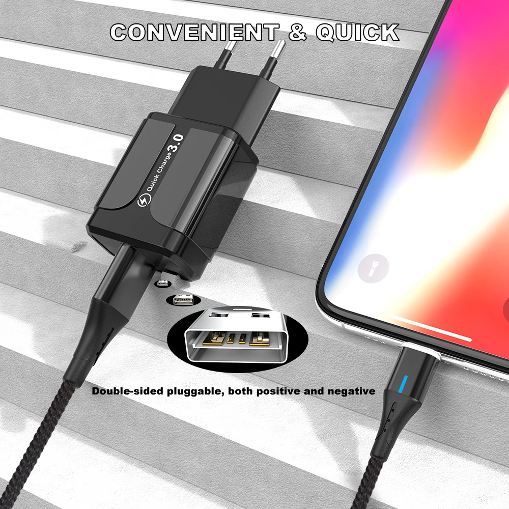 Магнитный Micro USB кабель Vanniso для iPhone Samsung 3A быстрой зарядки и передачи данных 1 м 2