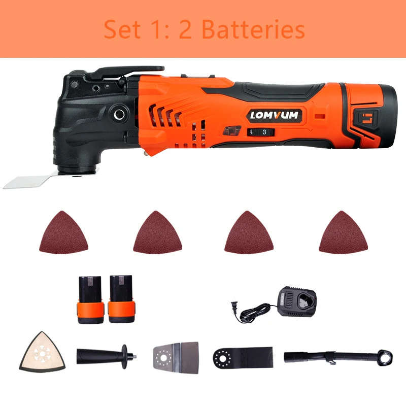 Set 1-2 batteries LOMVUM Renovator мульти инструменты Электрический многофункциональный Осциллирующий набор инструментов Многофункциональный Инструмент Электроинструмент Электрический триммер пилы аксессуары - Цвет: Set 1-2 batteries