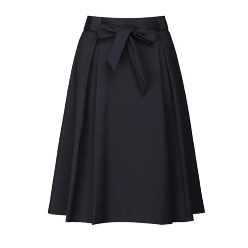 

Skirts Womens Korean Fashion Solid Color Big Swing Ladies Skirt Midi Skirt 2022 Autumn Spring High Waist Bow Slim Skirts