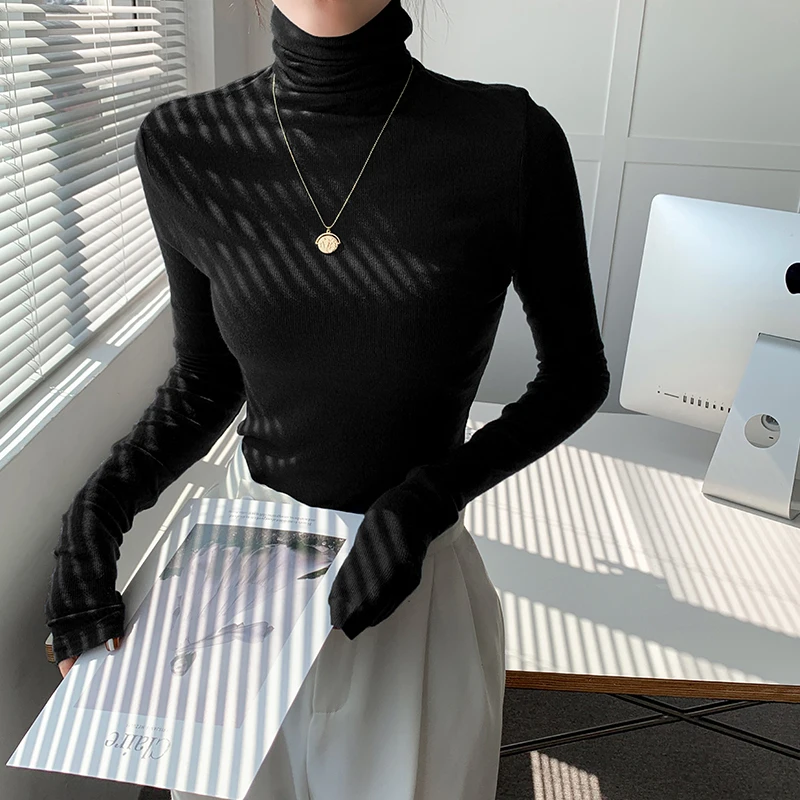 

Autumn Elegant Knitted Turtlneck Sweater Women Vintage Korean Fashion Solid Pullover Sweater Female High Street Slim Tops 2021