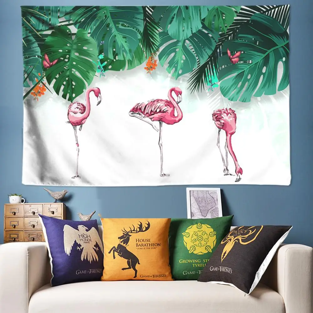Chic Flamingo Tapestry Plant Leaves Watercolor Hanging Wall Tapestries Mandala Bohemian Landscape Wallpaper Art | Дом и сад