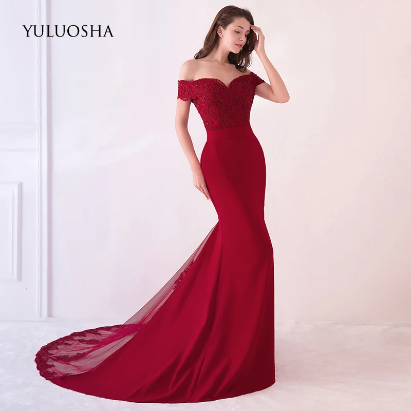 YULUOSHA модные длинные вечерние платья с вырезом лодочкой и открытыми плечами без