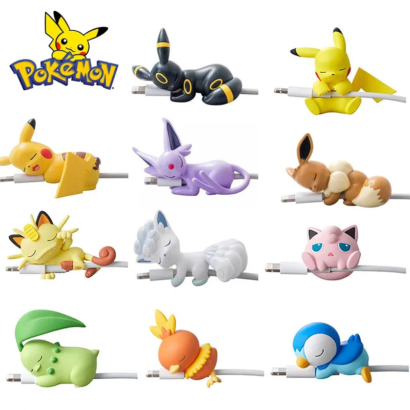 USB кабель укусы Покемон кавайные фигурки Пикачу Eevee для передачи данных защитный