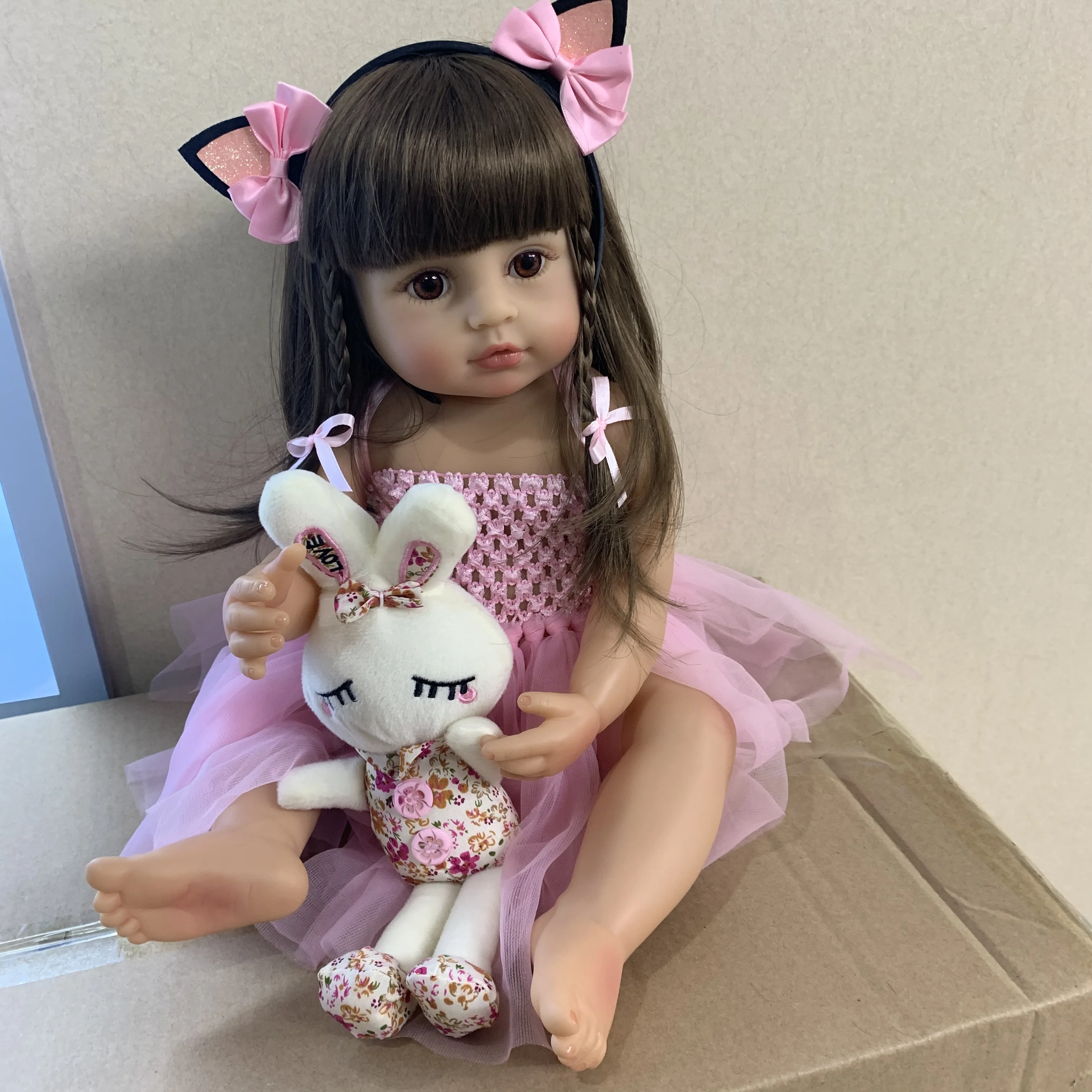 

55CM real size Original NPK bebe doll reborn toddler girl pink princess bath toy very soft full body silicone girl doll surprice