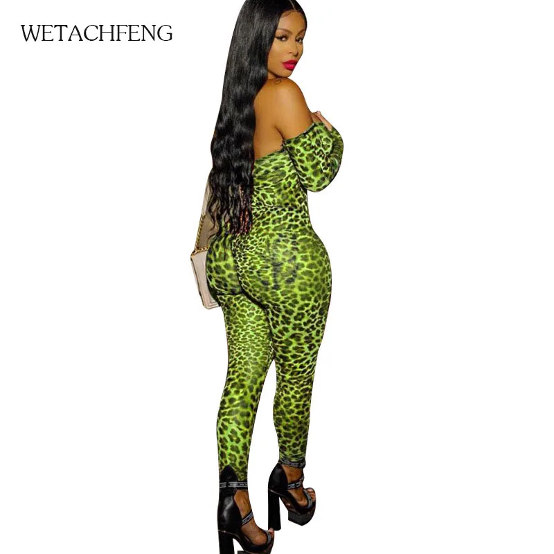 Прозрачный сетчатый комбинезон с леопардовым принтом для ночного клуба