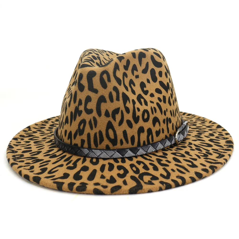 

Classics Fashion Animal Print Women Men Show Party Wide Brim Fedora Hat Autumn And Winter Leopard Snakeskin Vintage Jazz Top Cap