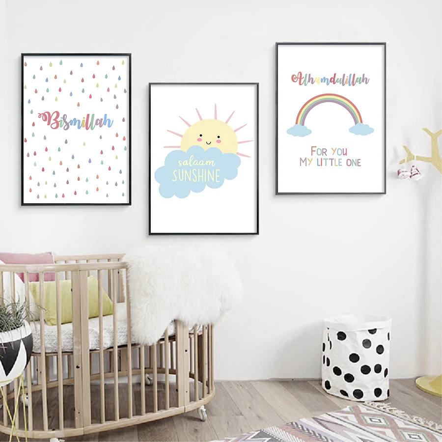 

Little Muslim Nursery Wall Art Painting Islamic Poster and Prints Kids Bedroom Cartoom Picture Home Fashion Art Nordic Decor