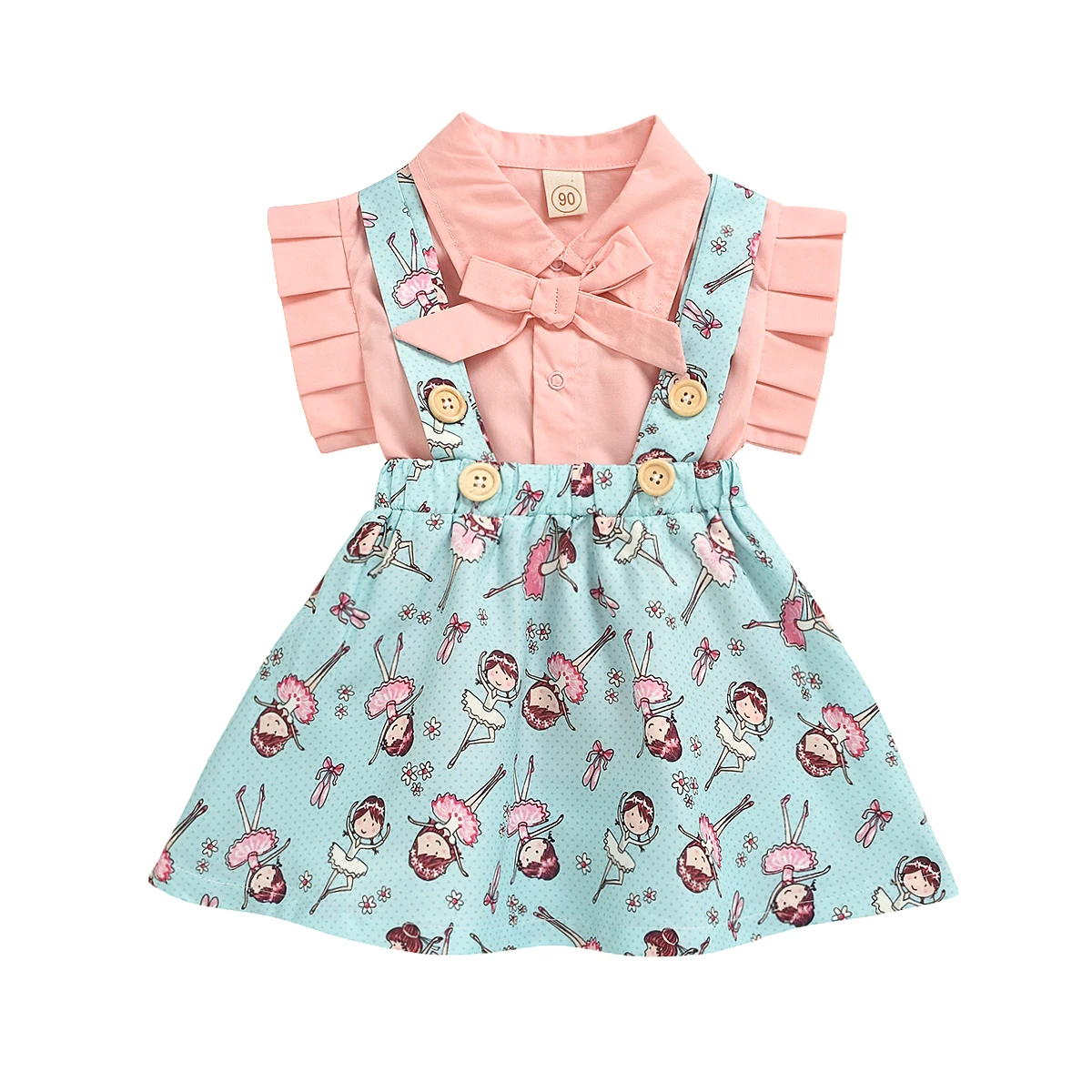 

Easter Days Infant Kids Baby Girl Clothes Sets Ruffles Sleeve Single Breasted Shirt Tops Rabbit Print Suspender Skirt 2PCS