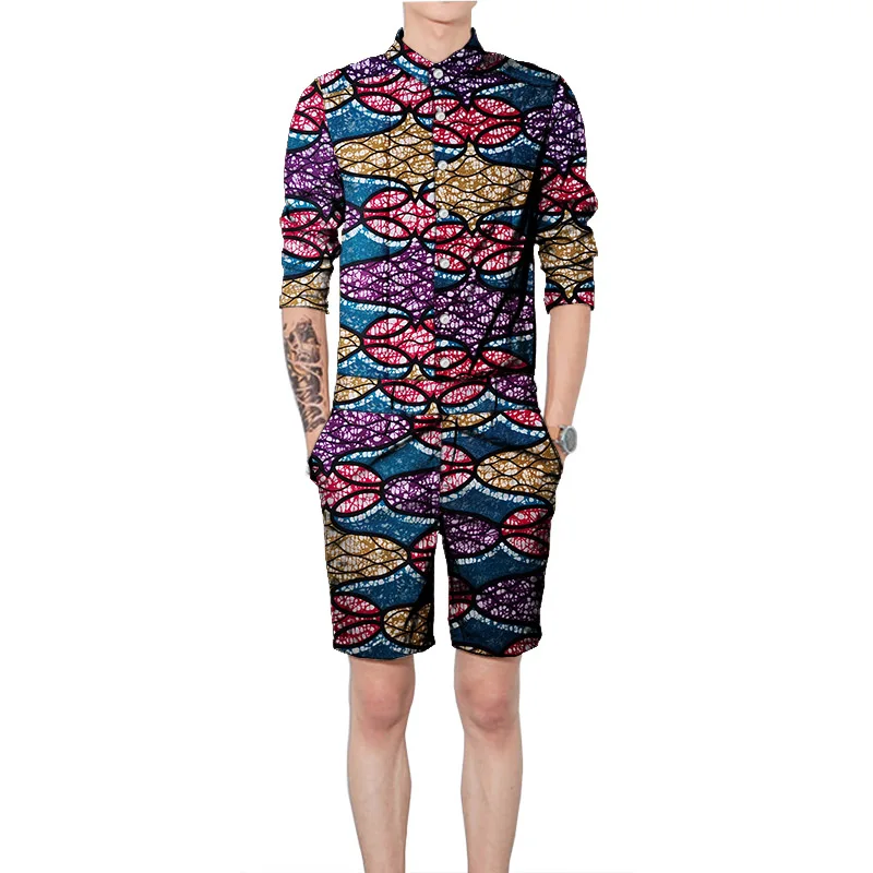 Африканская одежда мужские рубашки с шортами модный Дашики Мужской комплект