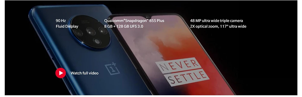 Global Firmware Oneplus 7T 8GB 128GB 256GB Mobile Phone Snapdragon 855 Plus 6.55" 48MP Triple Camera 4G Android 10.0 NFC phone