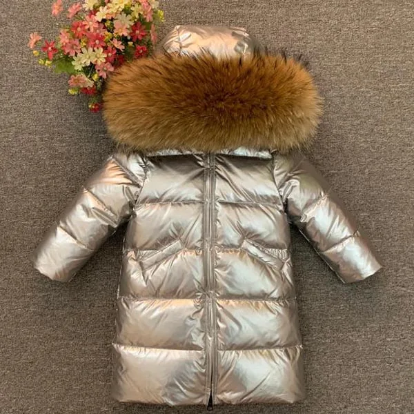 Children Baby Boys and Girls Long Down Jacket Children s Thick Long Coat Big Fur Collar 90% Down-30 Degrees