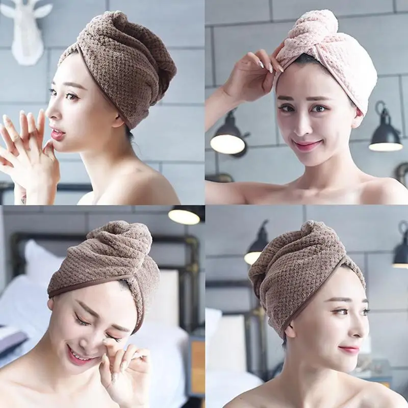 

1pcs Cotton Dry Hair Cap Fast Drying Shower Towel Wrap Turban Bathroom Towel Hair Quick Cap Absorbent Hat Drying Bath Micro X1F9