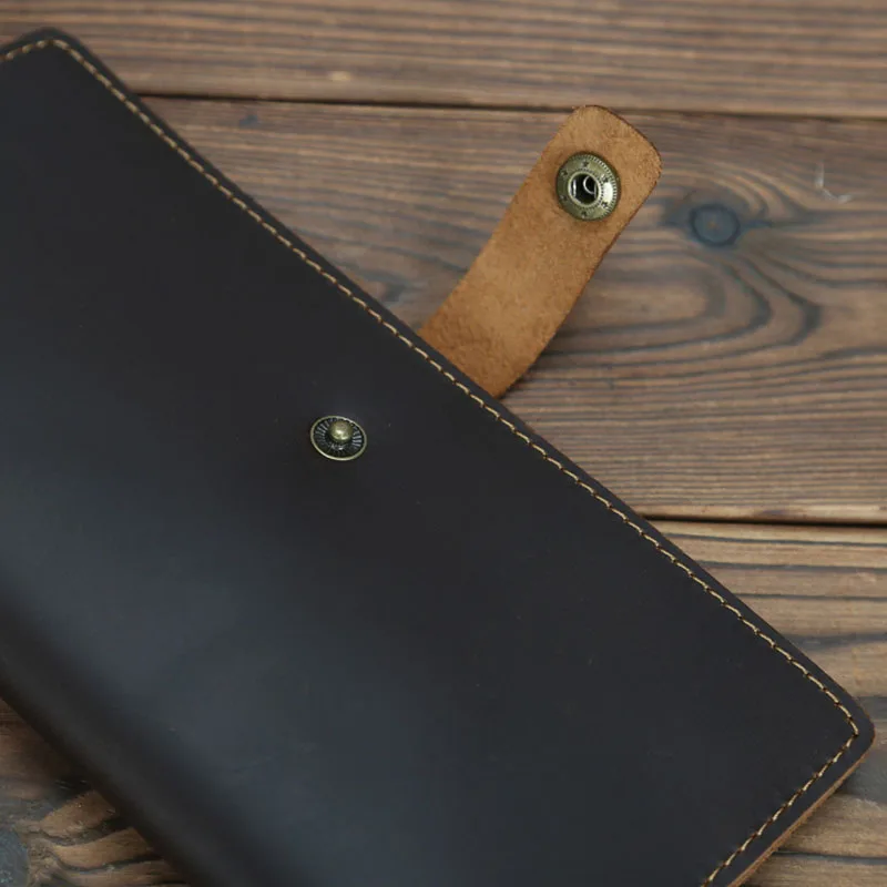 

2021 New Handmade Simple Clucth Wallet Men Genuine Cowhide Leather Mobile Phone Pouch Card Holder Bag Hasp Long Wallets