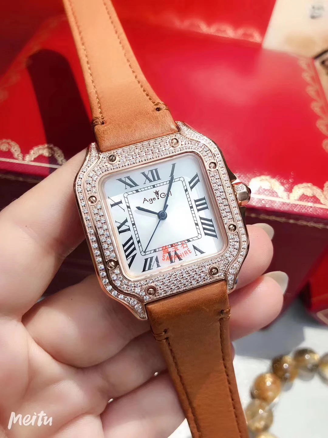 

Luxury Brand New Men Rose Gold Diamond Black Blue Brown Leather Stainless Steel Japanese Quartz Rome Sapphire Square Watch AAA+