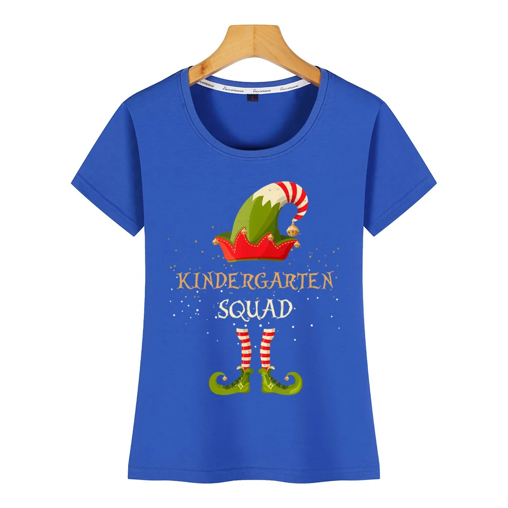 Tops T Shirt Women kindergarten squad christmas xmas elf teacher Design Black Short Female Tshirt | Женская одежда