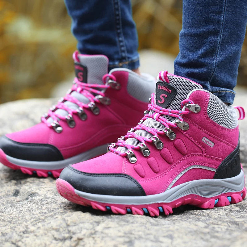

Winter High Top Women Hiking Waterproof Trekking Boots Mountain Climbing Shoes Sports Rubber Sole Shoes Nubuck Men Couple
