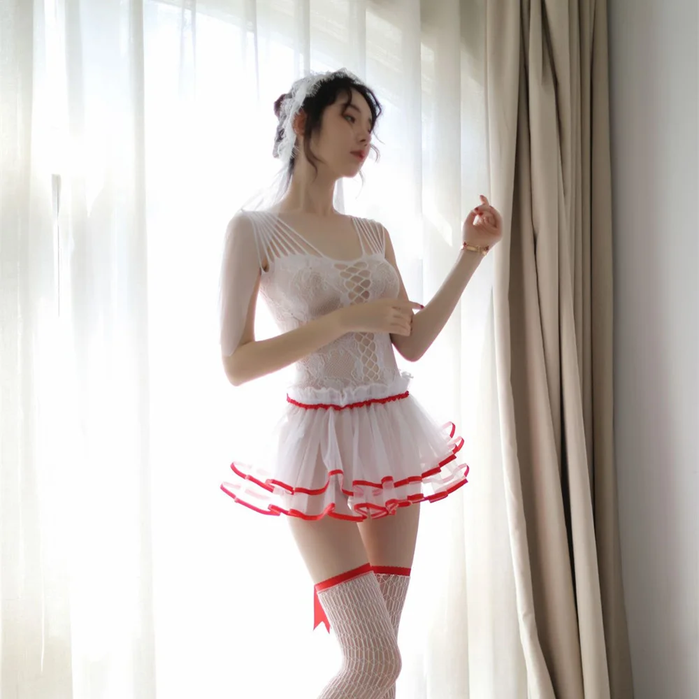 Elegant Sexy Lingerie Erotic Cosplay Costumes Mesh Uniform Transparent Lace Dress Stockings Adult Women Intimates Underwear |