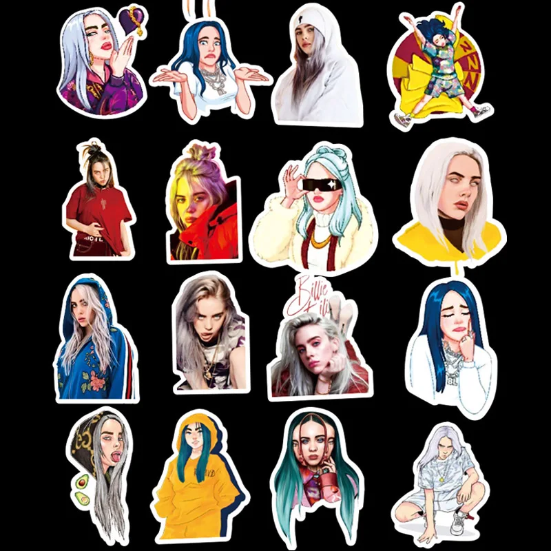 50 шт. упаковка Billie Eilish мультфильм стикер водонепроницаемый чемодан DIY ноутбук гитара игрушка для скейтборда прекрасный стикер s