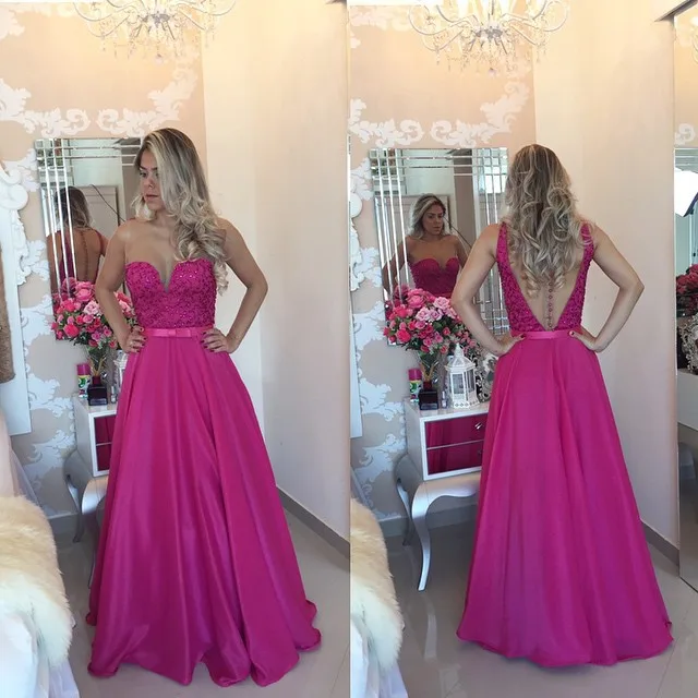 

2018 Pearls Backless Appliques V-Neck Chiffon Long Design A-Line party prom Gown robe de soiree bridesmaid dresses