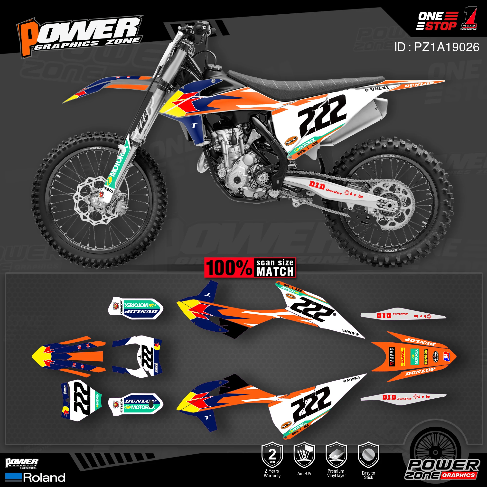 PowerZone Custom Team Graphics Backgrounds Decals Stickers Kit For KTM SX SXF MX 19-20 EXC XCW Enduro 20-N 125 to 500cc 26 | Автомобили и
