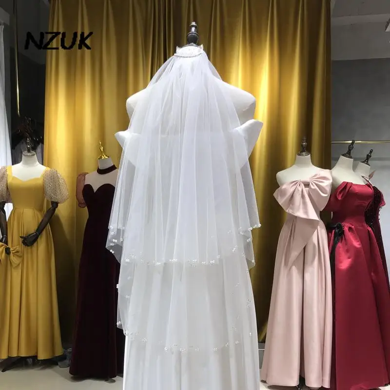 

Фата свадебная NZUK блестящая с жемчугом, короткий Фата с расческой, фата для невесты, 2 предмета