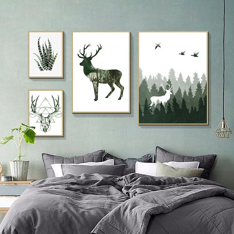 

Forest Ocean Landscape Plant Cactus Succulent Leaves Shark Deer Silhouette Canvas Painting Wall Picture Poster Living Room Decor