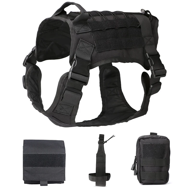 

Nylon Dog Harness Tactical Military Breathable Pet Vest With Bag Service Dog Training Product Doberman Labrador Dog Accessories