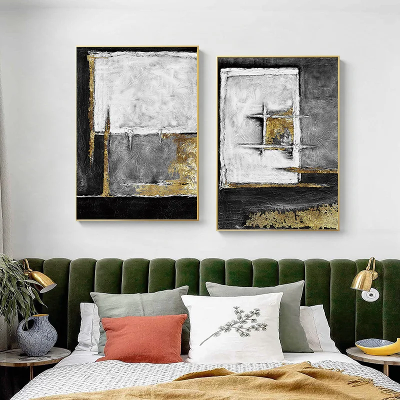 Modern Abstract Black and Golden Wall Art Canvas Painting Retro Industrial Style Picture for Living Bedroom Home Decoration | Дом и сад