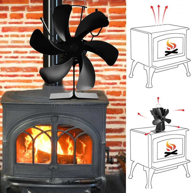 6 Black Fireplace Fan Upgraded Heat Powered Stove Log Wood Burner Ecofan Quiet Efficient Distribution | Обустройство дома