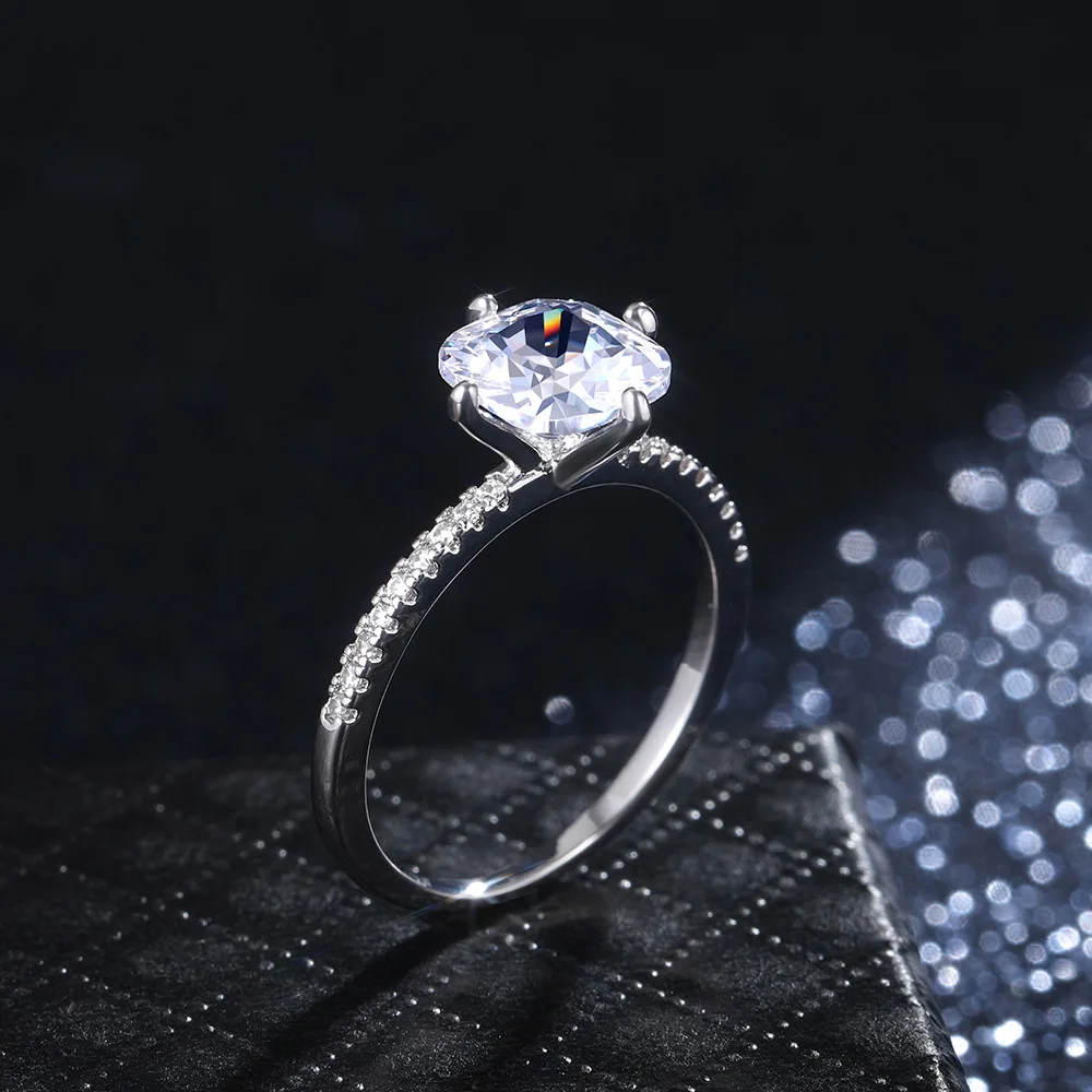 

Luxury Female White Crystal Stone Ring Charm Silver Color Thin Wedding Rings For Women Cute Bride Round Zircon Engagement Ring