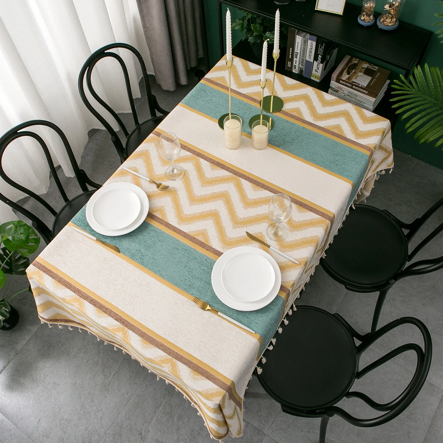 

Yaapeet 1pc Ripple Table Cloth Polyester Tassel Table Cover Rectangle Patchwork Coffee Table Cover Brief Gray Home Decoration