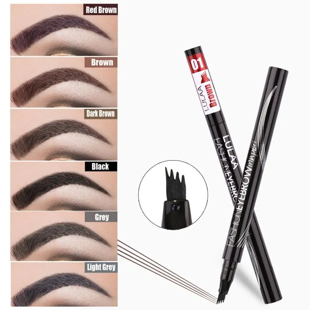 

4 Tips 2g Eyebrow Pen Waterproof Natural Color 4 Forks Black Grey Fadeless Eyebrow Tattoo Pencil for Makeup Cosmetic