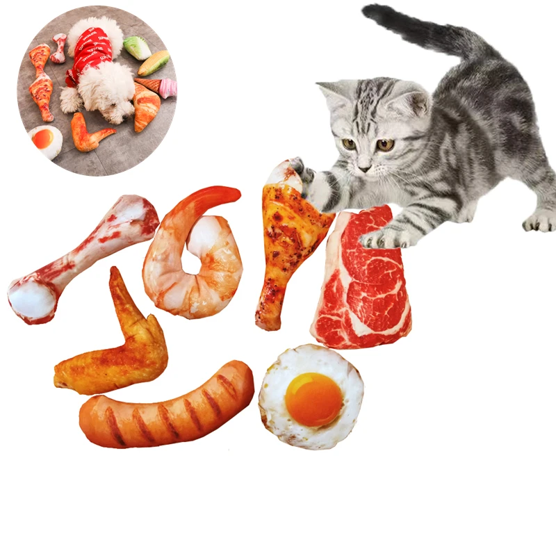

3D New Simulation Pet Toy With Catnip Grass Chicken Legs Fruit Plush Model Puppy Cat Chewing Fun Anti-Bite Bb Sounder Toy