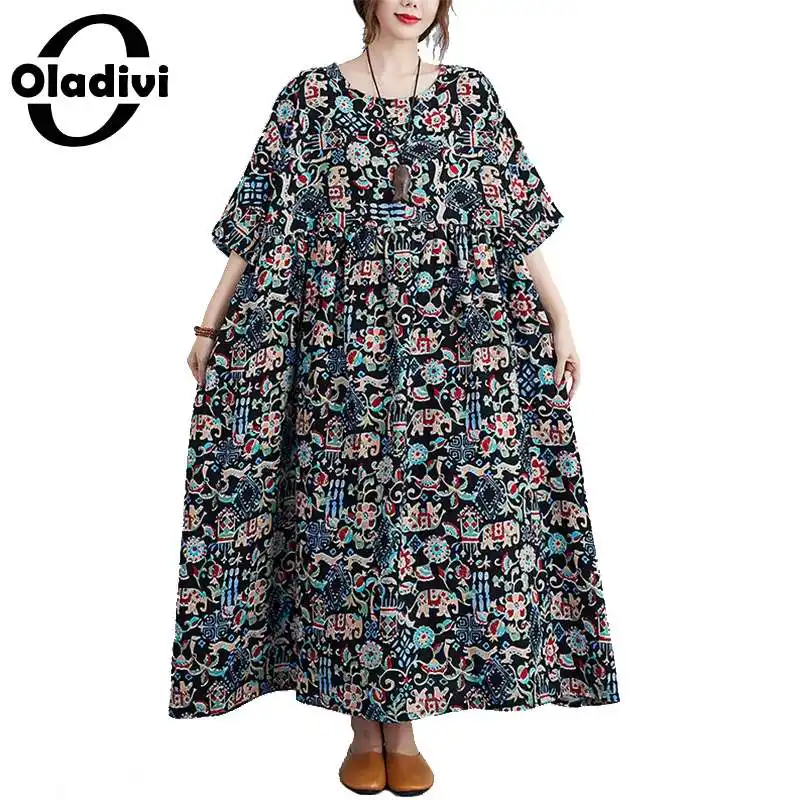 

Oladivi Oversize Oversize Women Fashion Print Summer Leisure Long Dress Ladies Casual Loose Dresses Tunic Vestidio 8XL 7XL 6XL
