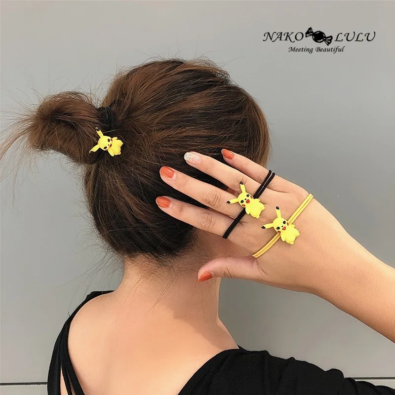 

Cartoon Pikachu Head Rope Two-dimensional Soft Girl Headband Pokemon Leather Case Anime Cute Girl Ponytail Hair Accessories