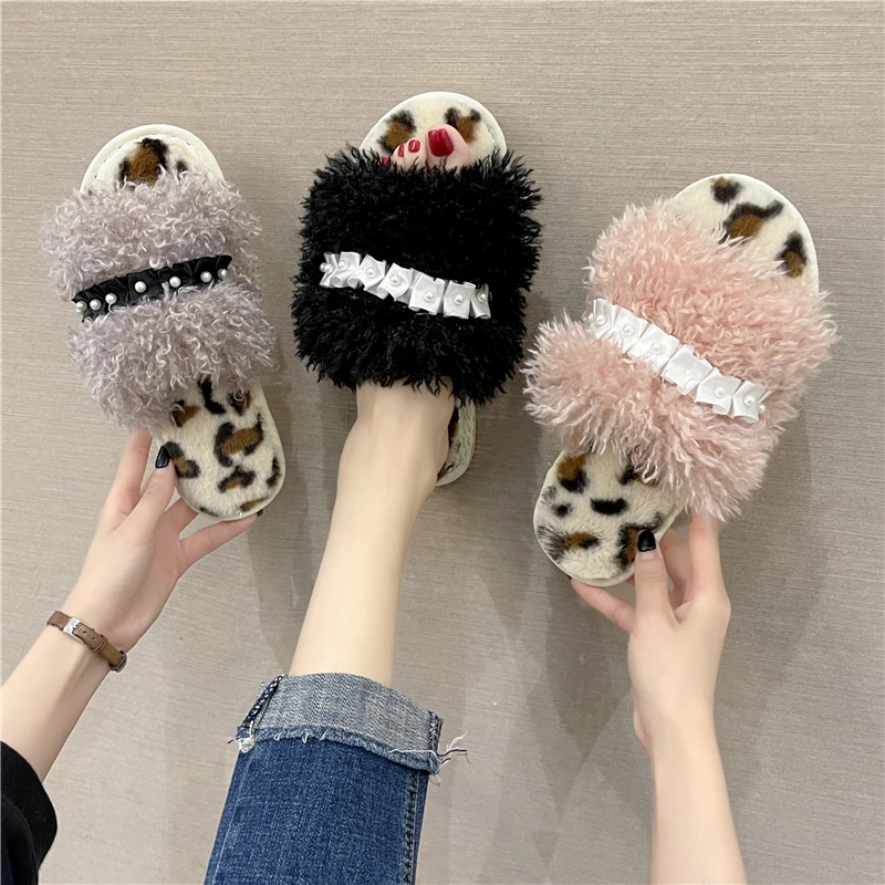 

Summer Warm plush Slippers Brand Designer Slippers Ladies Winter warm Sandals Shoes Women Open-toed Fashion Slippers