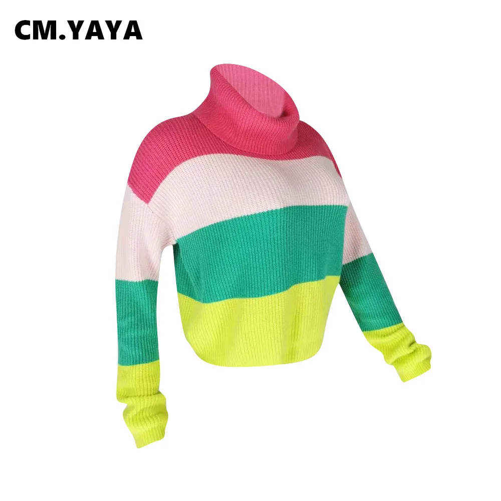 Осенне-зимний женский полосатый свитер CM.YAYA Свитера с длинным рукавом и