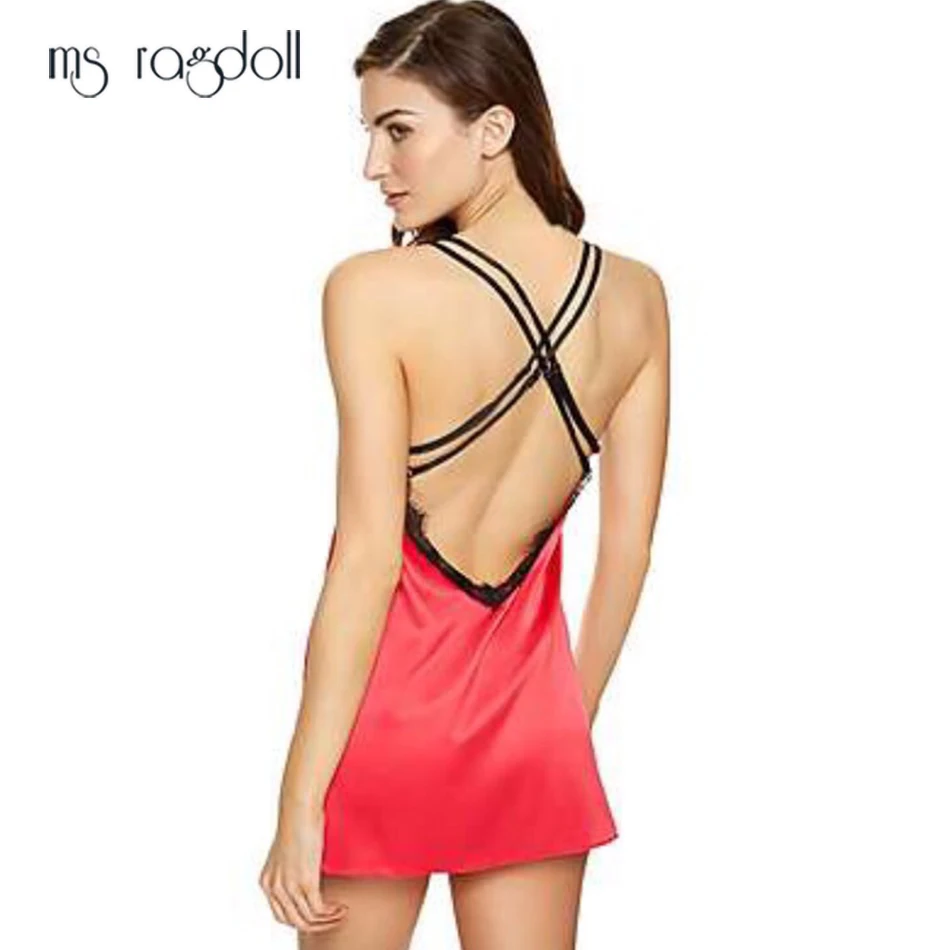 

ms ragdoll Women Nightgown Deep V Neck Night Sleepwear Lingerie Sexy Costumes Suspenders Lace Black Fun Ladies Nightwear