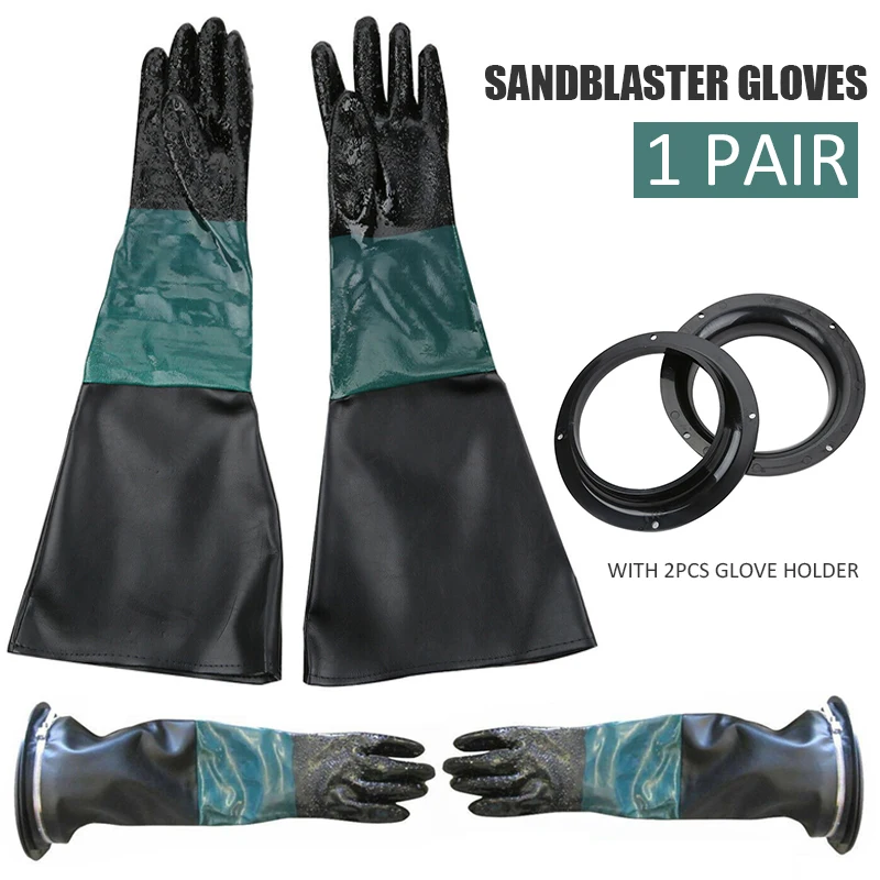 

1 Pair Sandblasting Gloves With 2pcs Glove Holder Heavy Duty Rubber Sandblaster Gloves for Agriculture Construction Chemical