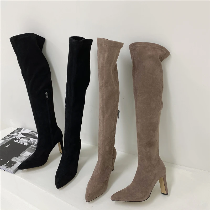

Hjwsfdcai Stretch Slim Pointed Toe Women Over The Knee Boots Winter Ladies Fashion Street Style Zipper Sexy Long Shoes For Women