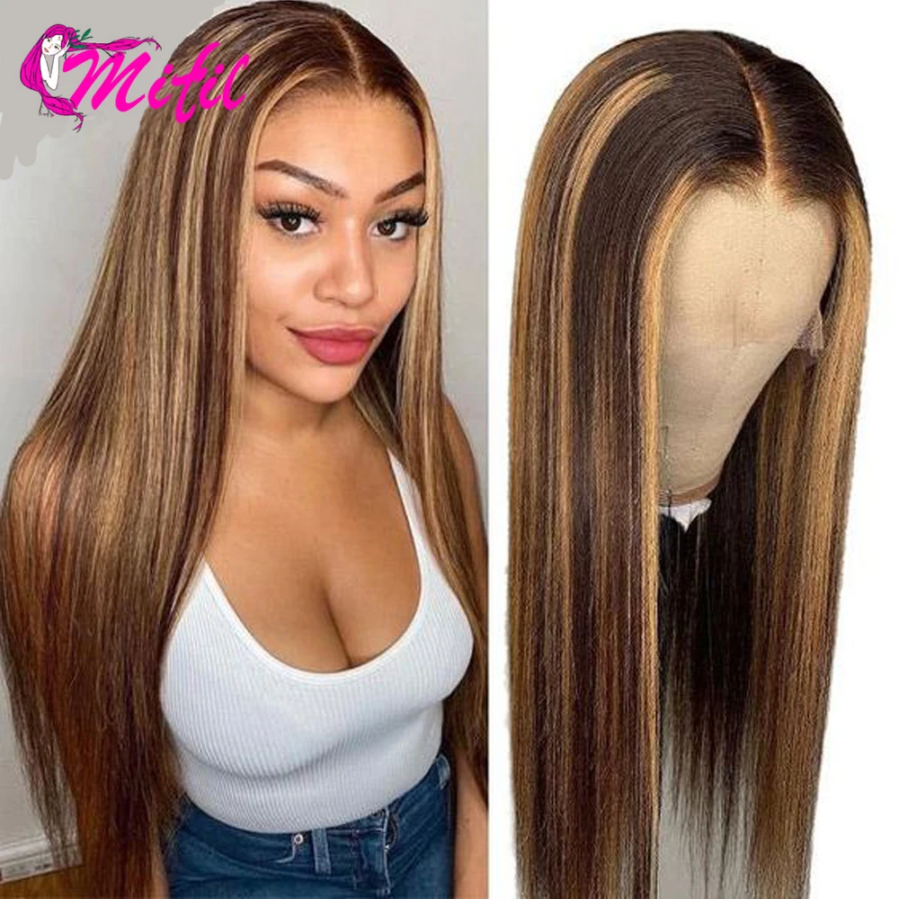 

Mifil Silky straight Hightlight 13x4 Remy Human Hair Wig Lace Front Wig Transparent 4x4 Lace Closure Wigs Piano color 32 Inch