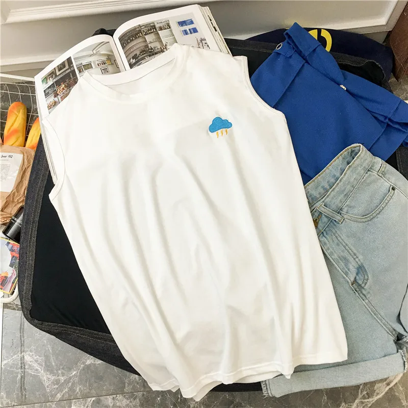 Женские спортивные футболки без рукавов с вышивкой Harajuku повседневные свободные