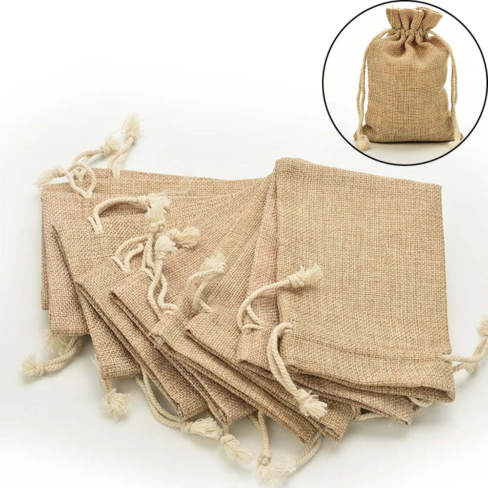 

6 Sizes Mini Jute Drawstring Burlap Bags Wedding Favors Candy Christmas Gift Jewelry Hessian Sack Pouches Packing Storage Bag