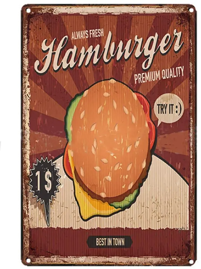 Винтажный метельный знак-магазин фаст-фуда Ретро жестяной декоративный знак