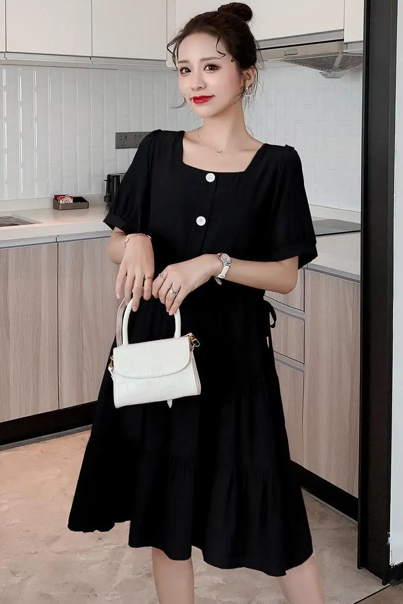 

12233# 2021 Summer Korean Fashion Cotton Maternity Dress Chic Ins Sweet Loose Clothes for Pregnant Women Pregnancy Clothing