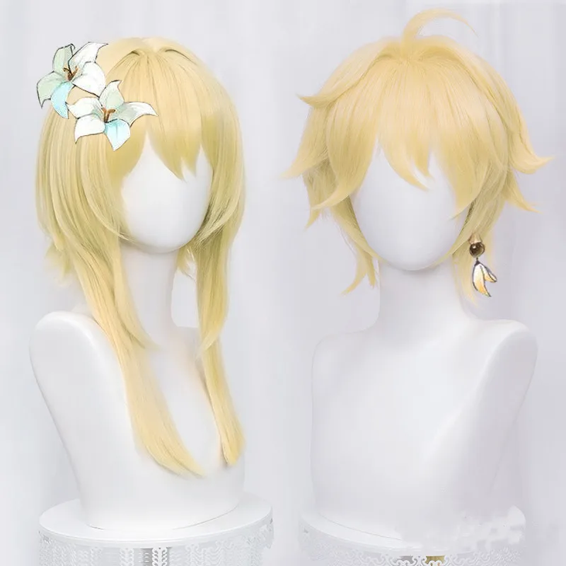 

Genshin Impact Traveler Cosplay Aether Lumine Blond Wig Cosplay Anime Wigs Heat Resistant Synthetic Wigs Halloween for Girls
