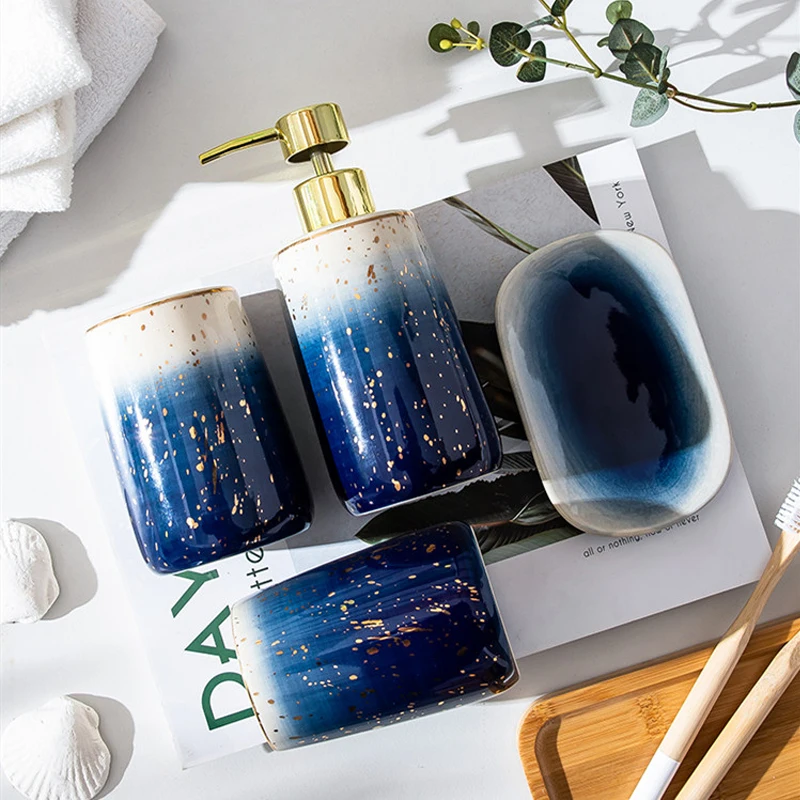 

Starry Sky Ceramic Bathroom Furniture Set Bathroom Soap Dispenser Exquisite Toothbrush Holder Portable Soap Box Wc Accessories
