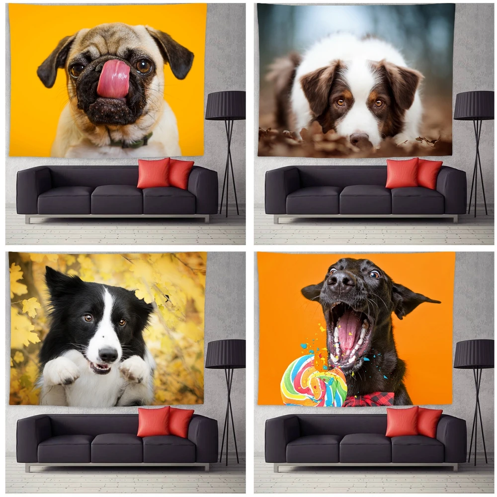 3D Animal Printed Tapestry Home Decor Cute Dog Wall Hanging Bedroom Blanket Background Cloth for Living Room Dorm | Дом и сад