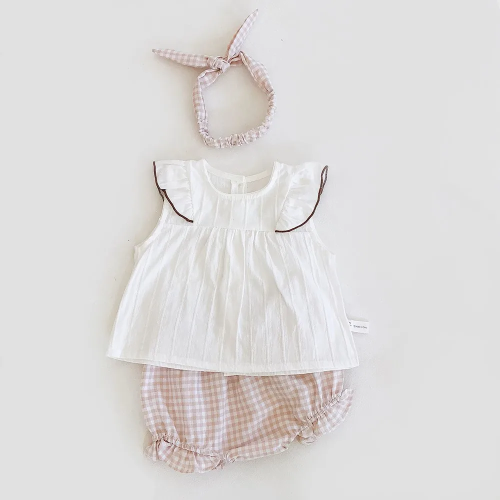 Летний топ с пышными рукавами для малышей + шорты цветочным рисунком повязка на