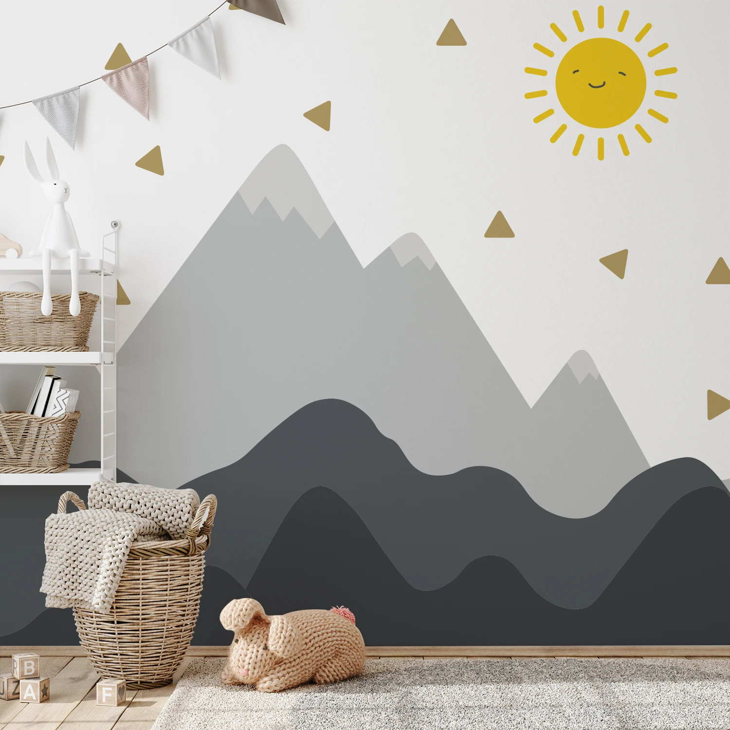 

Funlife Wall Stickers Sun & Gray Mountain Wallpaper Wear-resisting Waterproof Wall Mural Fabric For Home Decor Nursery Bedroom